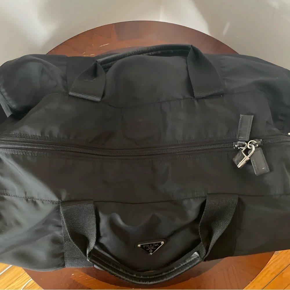 Prada Vintage Nylon Black Duffel Travel Bag Carry On Authentic Vintage - Picture 4 of 15